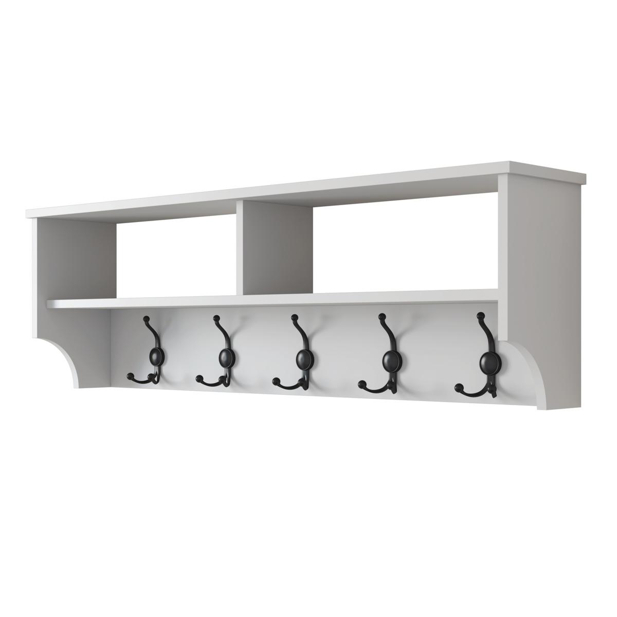 FUNZI LIVING P2 hatthylla, w. 5 krokar - vit melamin