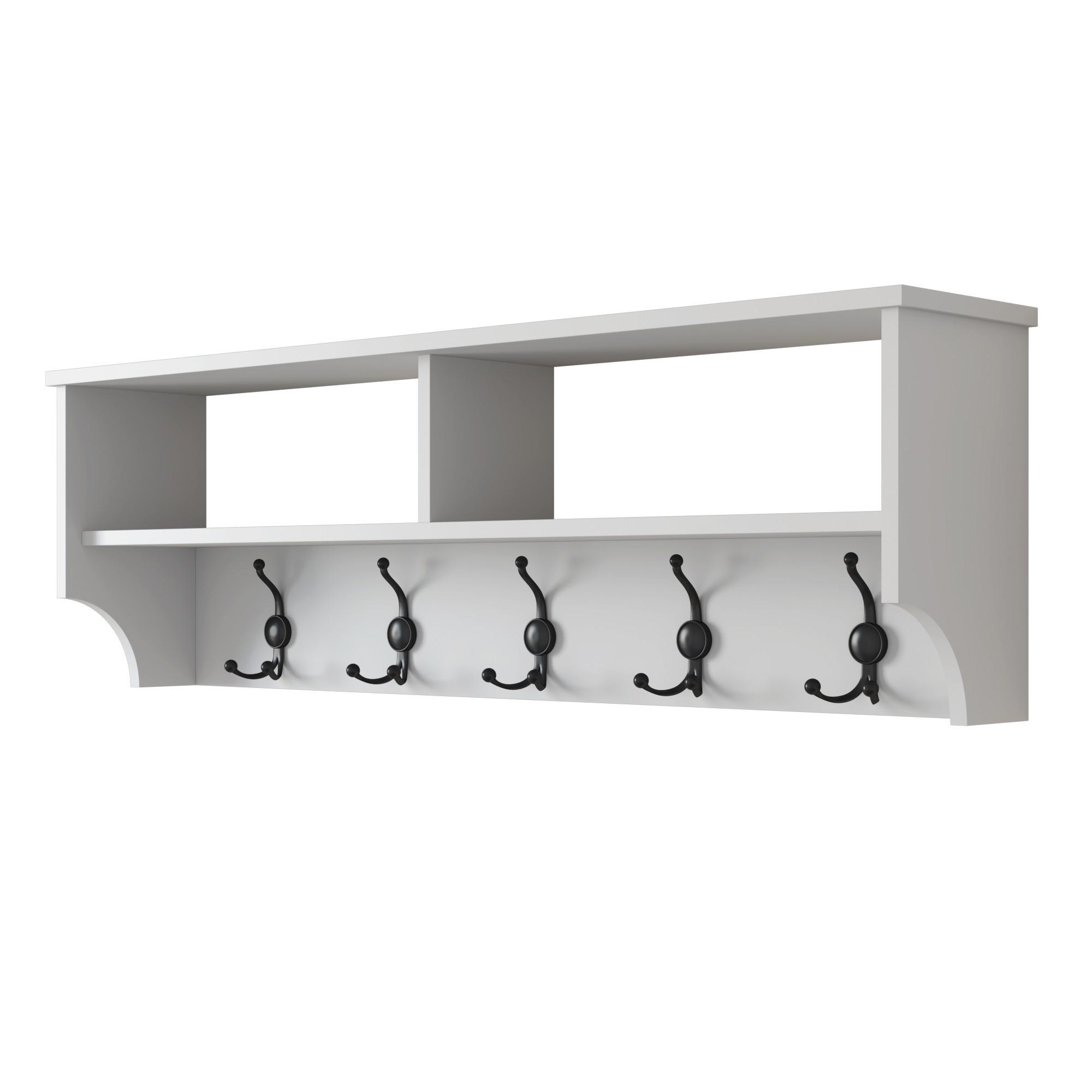 FUNZI LIVING P2 hatthylla, w. 5 krokar - vit melamin