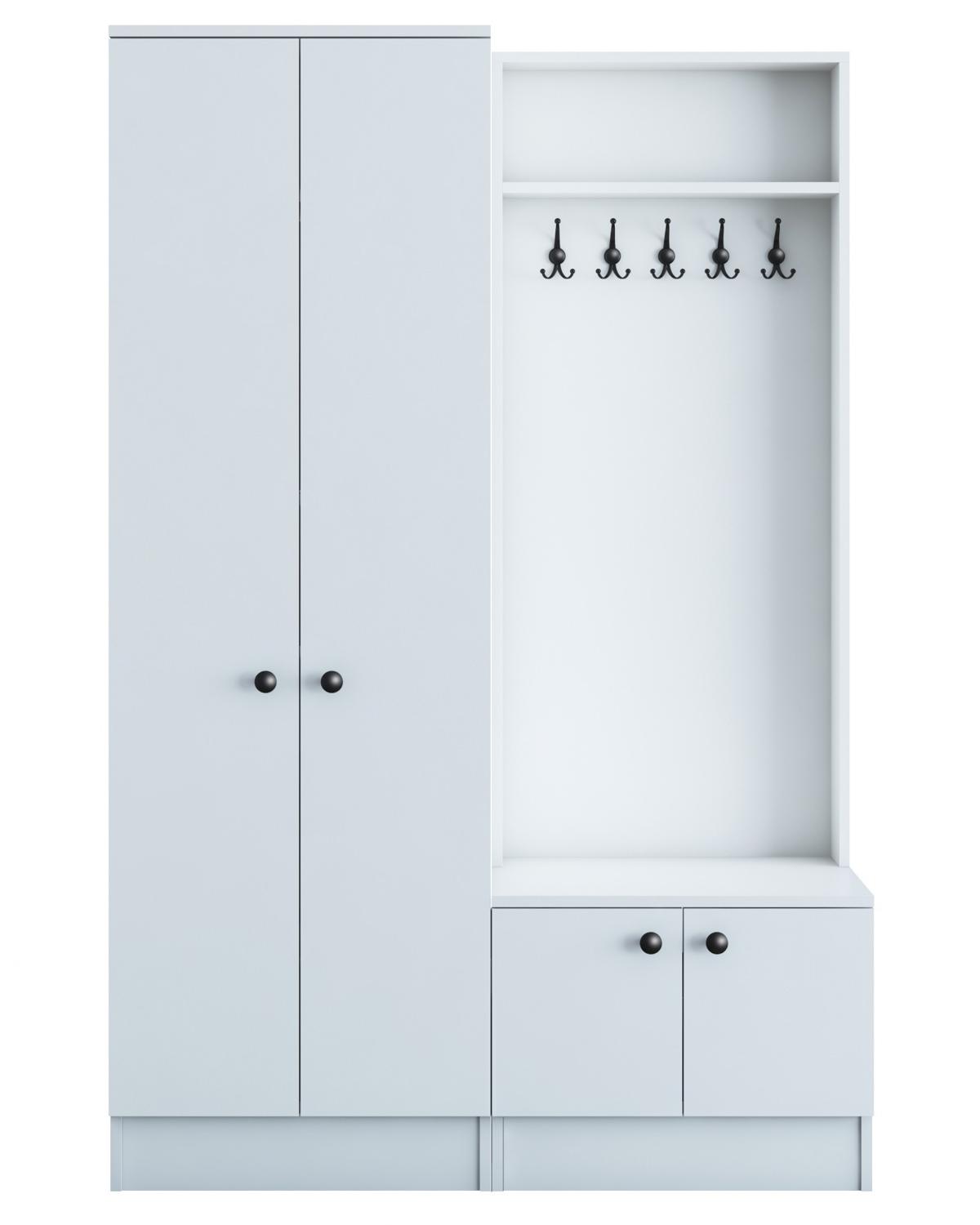 NORDVÄRK M11 entréset, w. 5 krokar, 4 dörrar, 8 hyllor - vit melamin