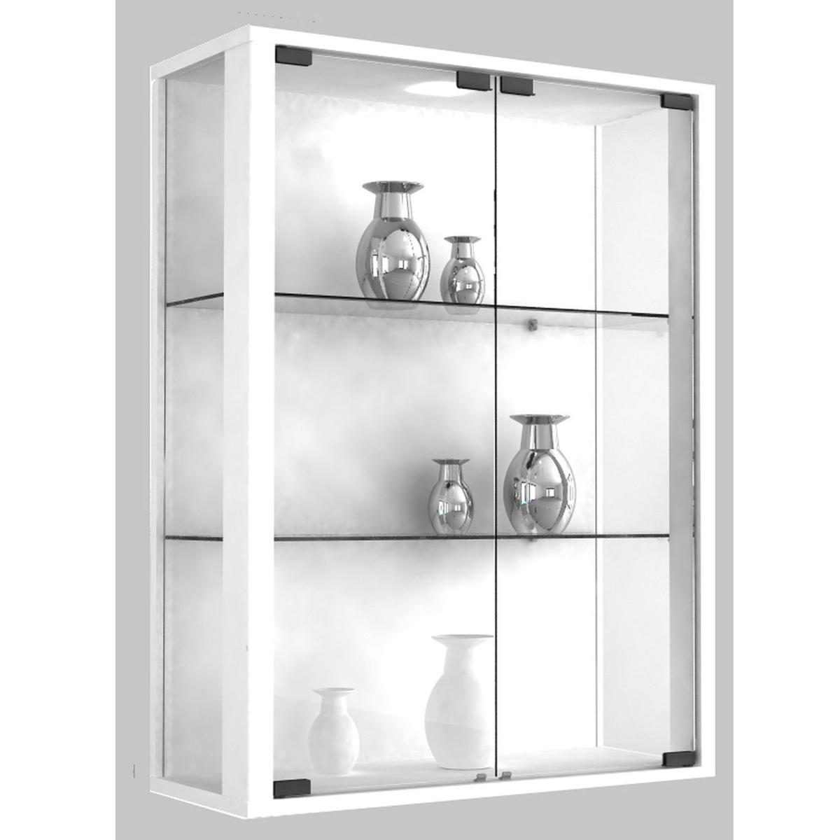 VCM NORDIC Udina väggskåp med LED, med 2 luckor och 2 hyllplan - glas och vitt trä