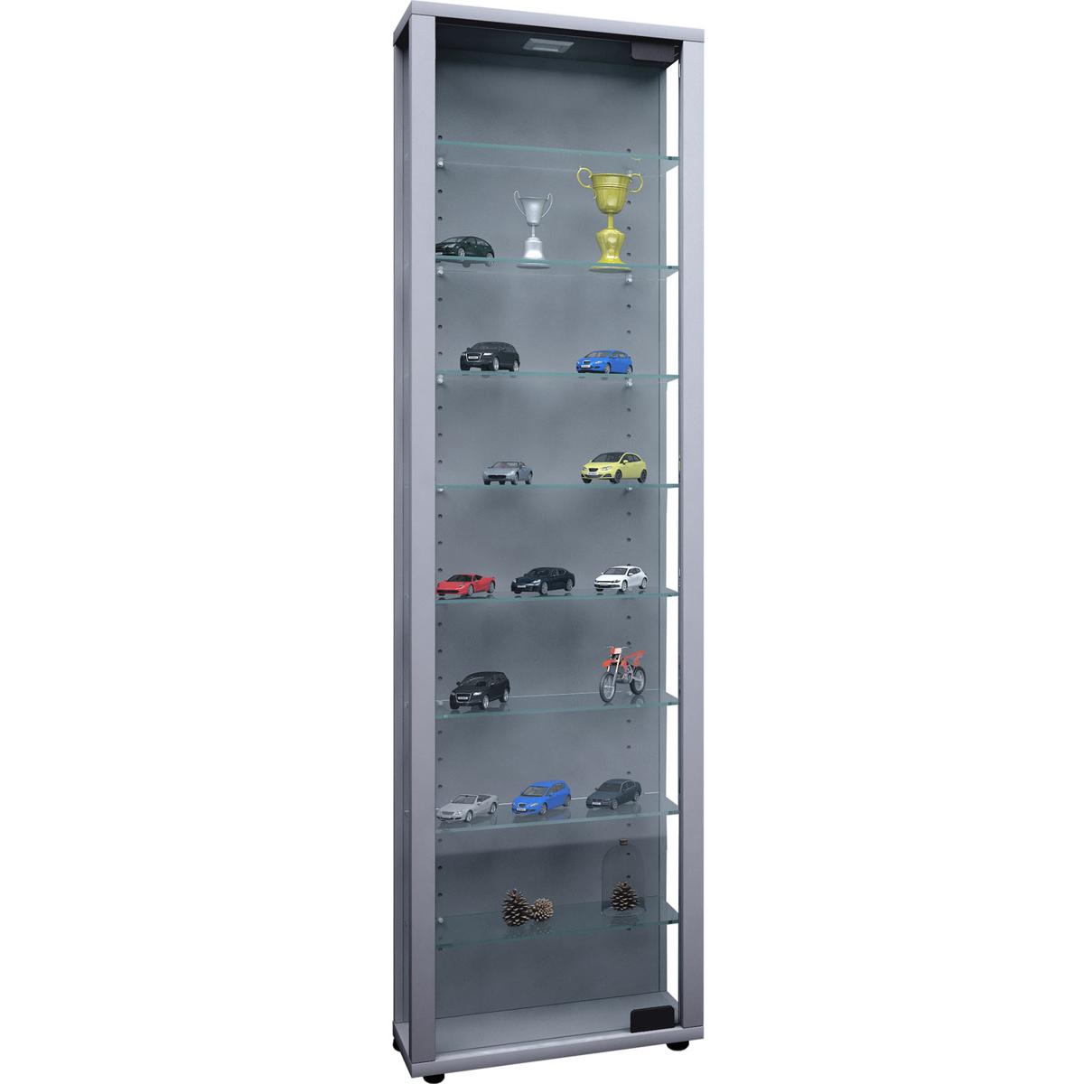 VCM NORDIC Edana Maxi skåp utan LED, med 1 lucka och 8 hyllplan - glas och grått trä