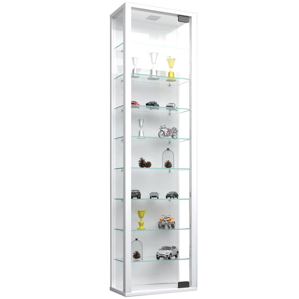 VCM NORDIC Stano Maxi skåp utan LED, med 1 lucka och 8 hyllplan - glas och vitt trä