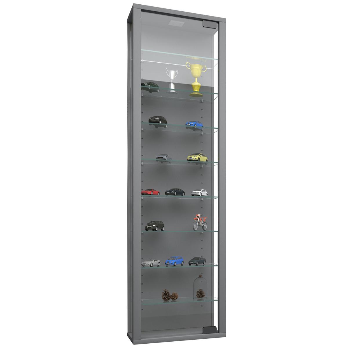 VCM NORDIC Stano Maxi skåp utan LED, med 1 lucka och 8 hyllplan - glas och grått trä