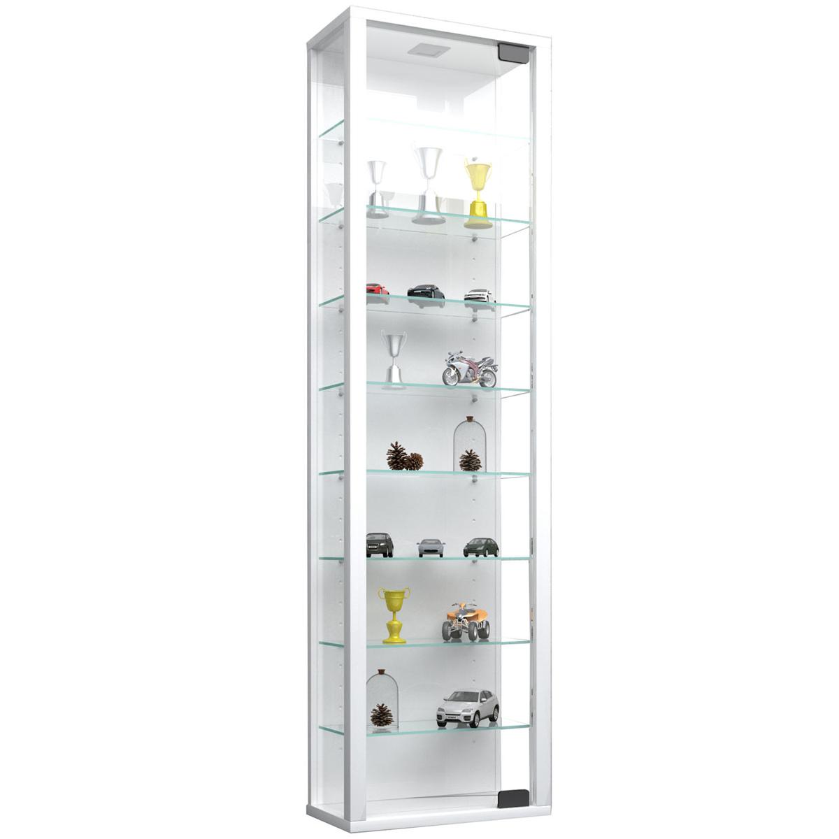 VCM NORDIC Stano Maxi skåp med LED, med 1 lucka och 8 hyllplan - glas och vitt trä