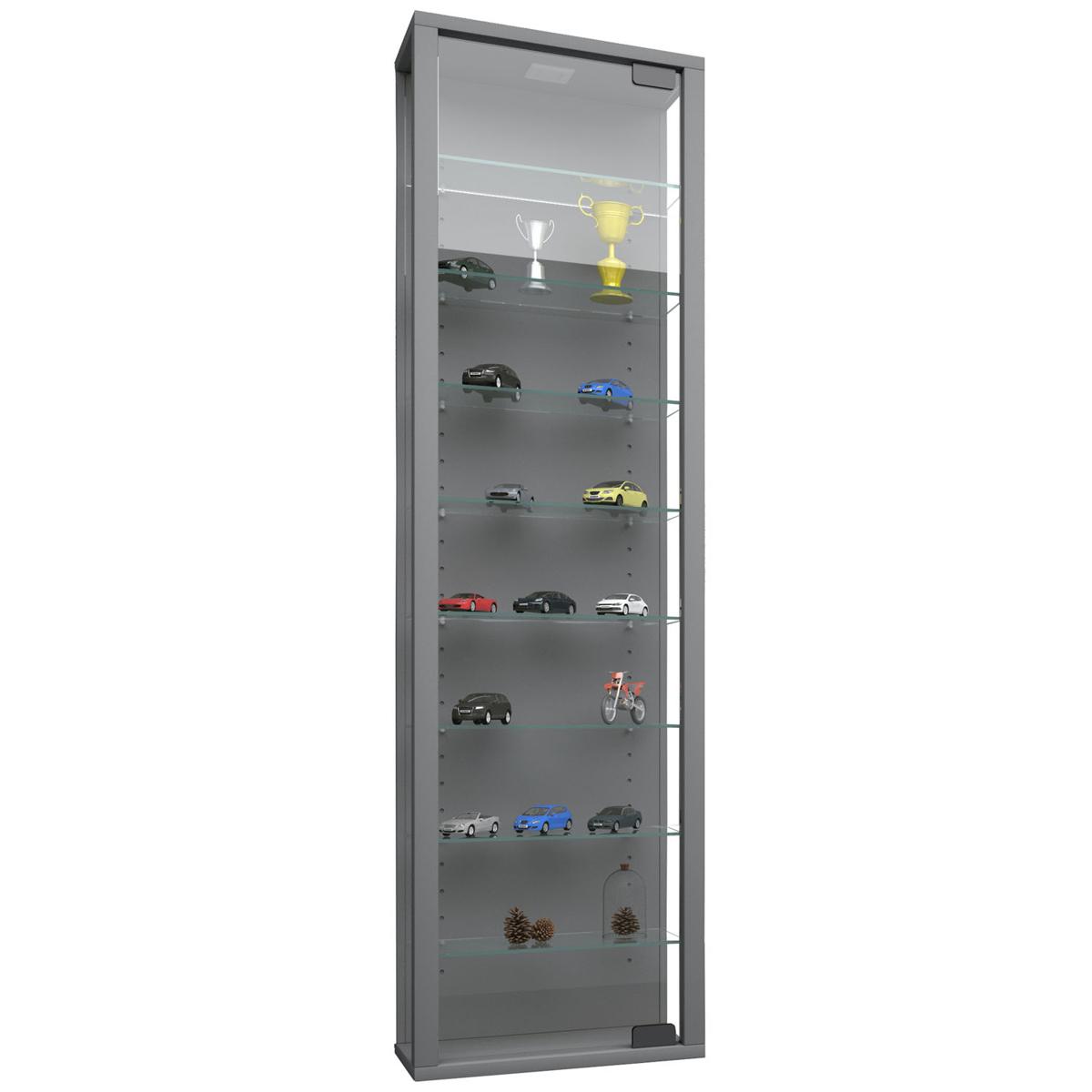 VCM NORDIC Stano Maxi skåp med LED, med 1 lucka och 8 hyllplan - glas och grått trä