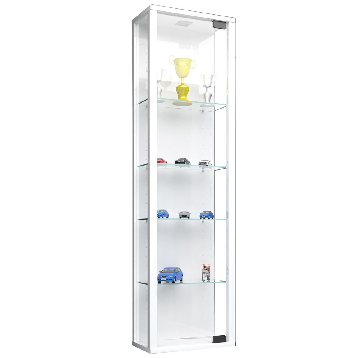 VCM NORDIC Stano Mini väggskåp med LED, med 1 lucka och 4 hyllplan - glas och vitt trä