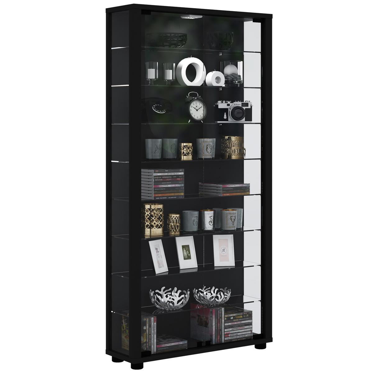 VCM NORDIC Lumo Maxi skåp utan LED, med 2 luckor och 8 hyllplan - glas och svart trä