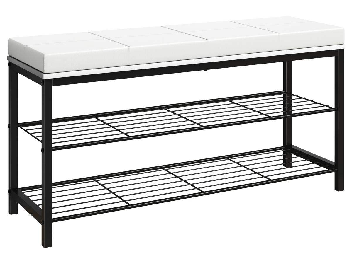 VCM NORDIC Taliro skoställ, w. 2 hyllor och vadderad bänk - vit och svart metall (90x30)