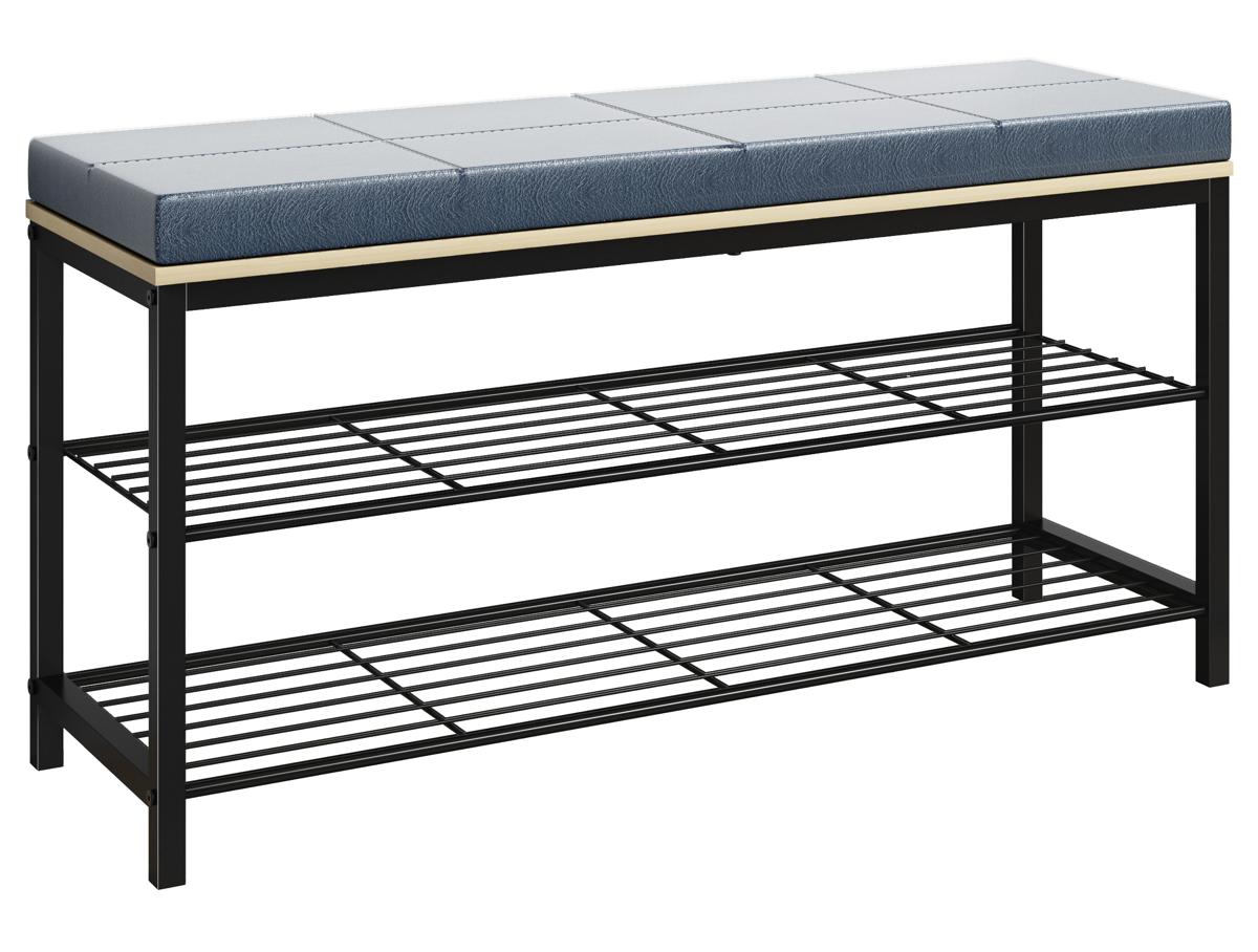 VCM NORDIC Taliro skoställ, w. 2 hyllor och stoppad bänk - natur och svart metall (90x30)