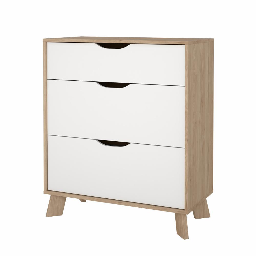 TVILUM Ikast byrå med 3 lådor, Jackson Hickory / Vit, 78,7 x 39,8 x 92,2 cm
