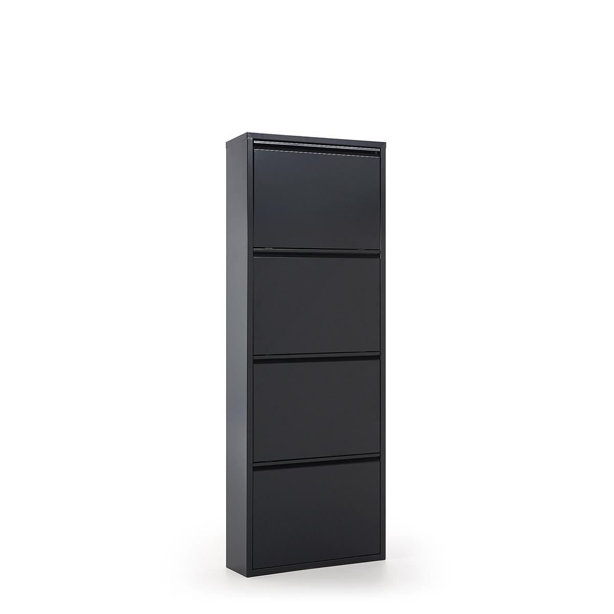 KAVE HOME Ode skoskåp, m. 4 dörrar - svart stål (50x136)