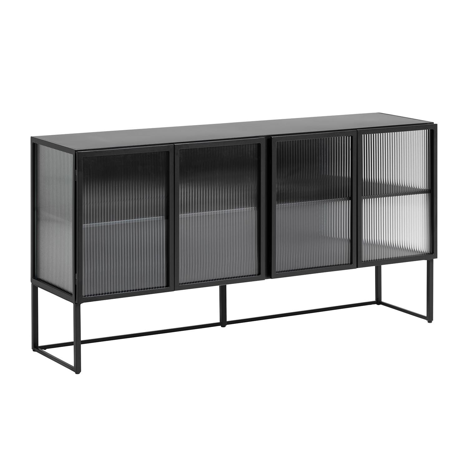 KAVE HOME Trixie Skänk, med 4 Luckor och Hylla - Klarglas och Svart Stål (160 x 81 cm)