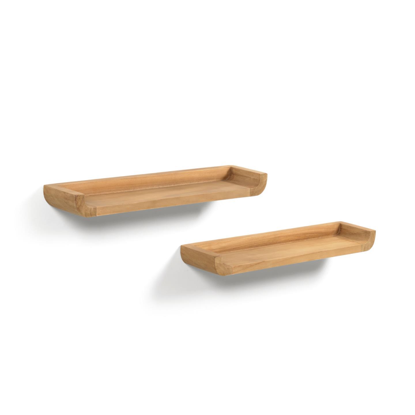 KAVE HOME Shamel vägghylla för badrummet - naturlig teak (set med 2)