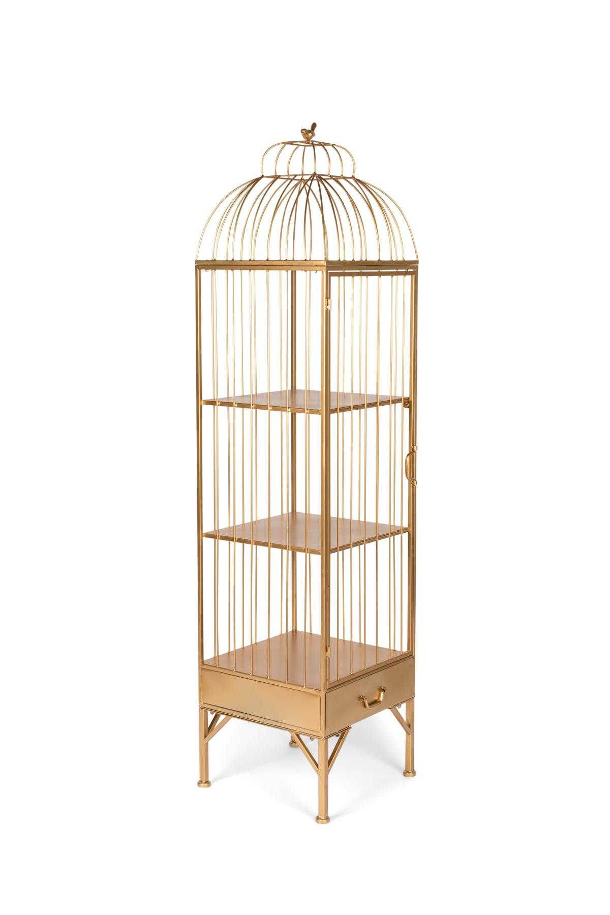BOLD MONKEY Unlock Me-skåp, design av fågelbur, m. 1 dörr, 3 hyllor och 1 låda - mässingsjärn