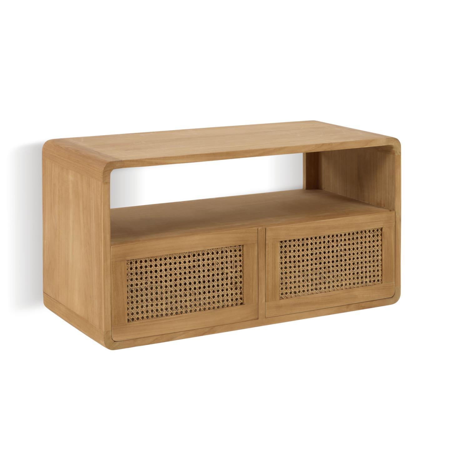 KAVE HOME Sabiela badrumsskåp, med 2 lådor - naturrotting och teak (86x45)