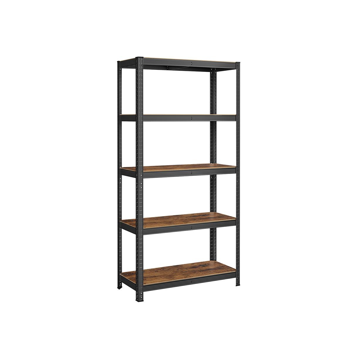 SONGMICS GLR040B11 bokhylla, med 5 hyllplan - vintage brun spånskiva och svart stål (H:180)