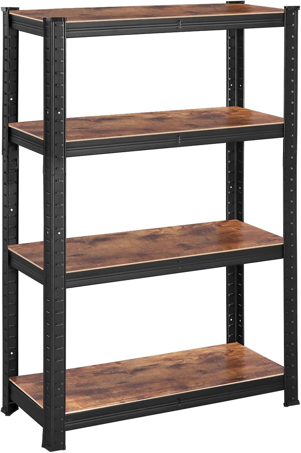 SONGMICS hyllenhet, 40 x 80 x 160 cm, 520 kg lastkapacitet (130 kg per hyllplan), industriell, justerbara förvaringshyllor, för vardagsrum, kök, garage, rustik brun och svart GLR044B11