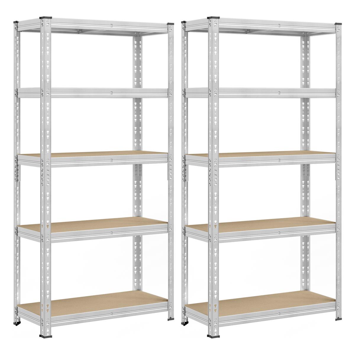 SONGMICS Robusta Förvaringshyllor, Set om 2, Garagehyllor, 40 x 90 x 180 cm, Stöder upp till 875 kg, Enkel Montering, Förvaringsställ, Justerbara Hyllor, Silver GLR455E01