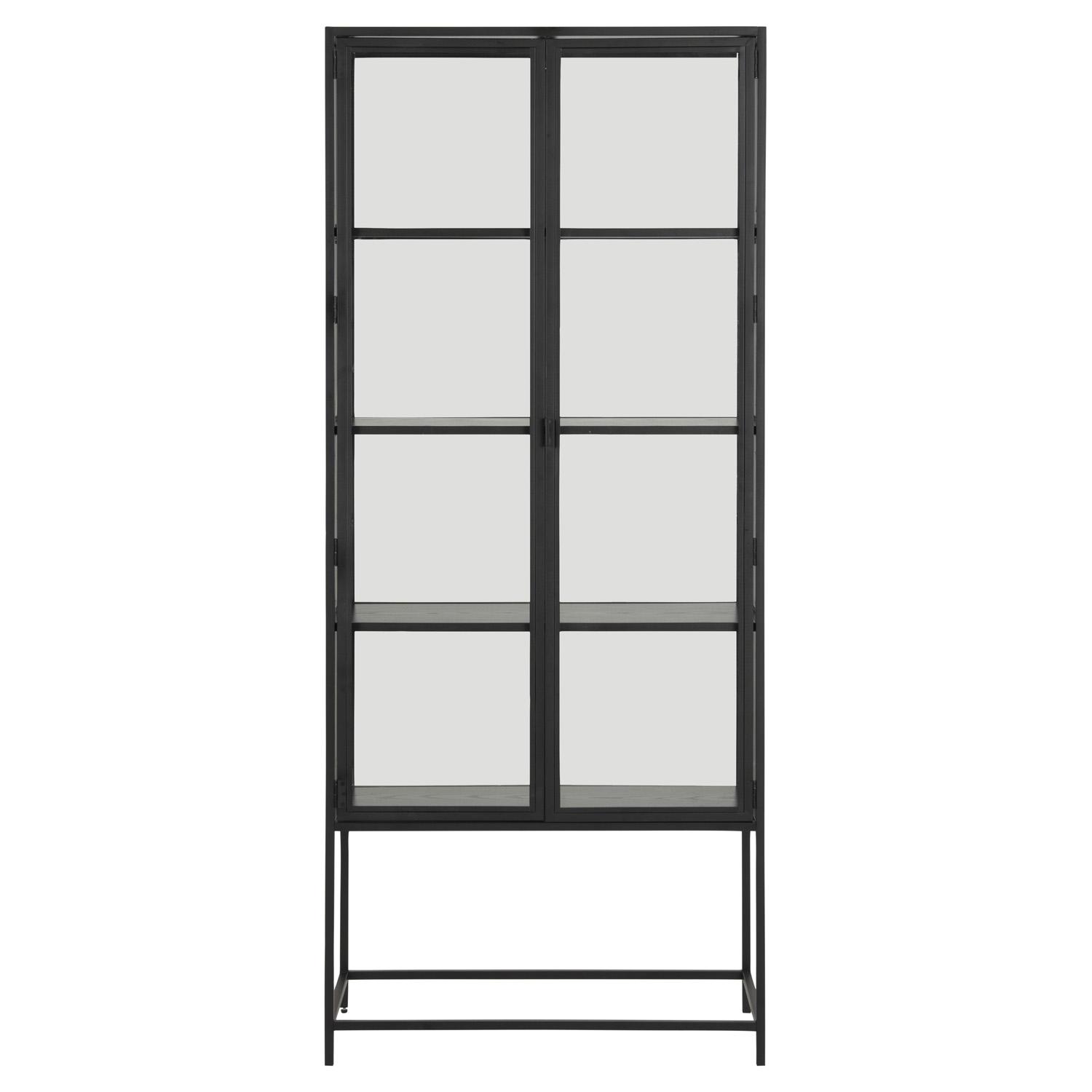 ACT NORDIC Seaford Vitrinskåp, med 2 Luckor och 4 Hyllplan - Glas, Svart Askmelamin och Svart Metall