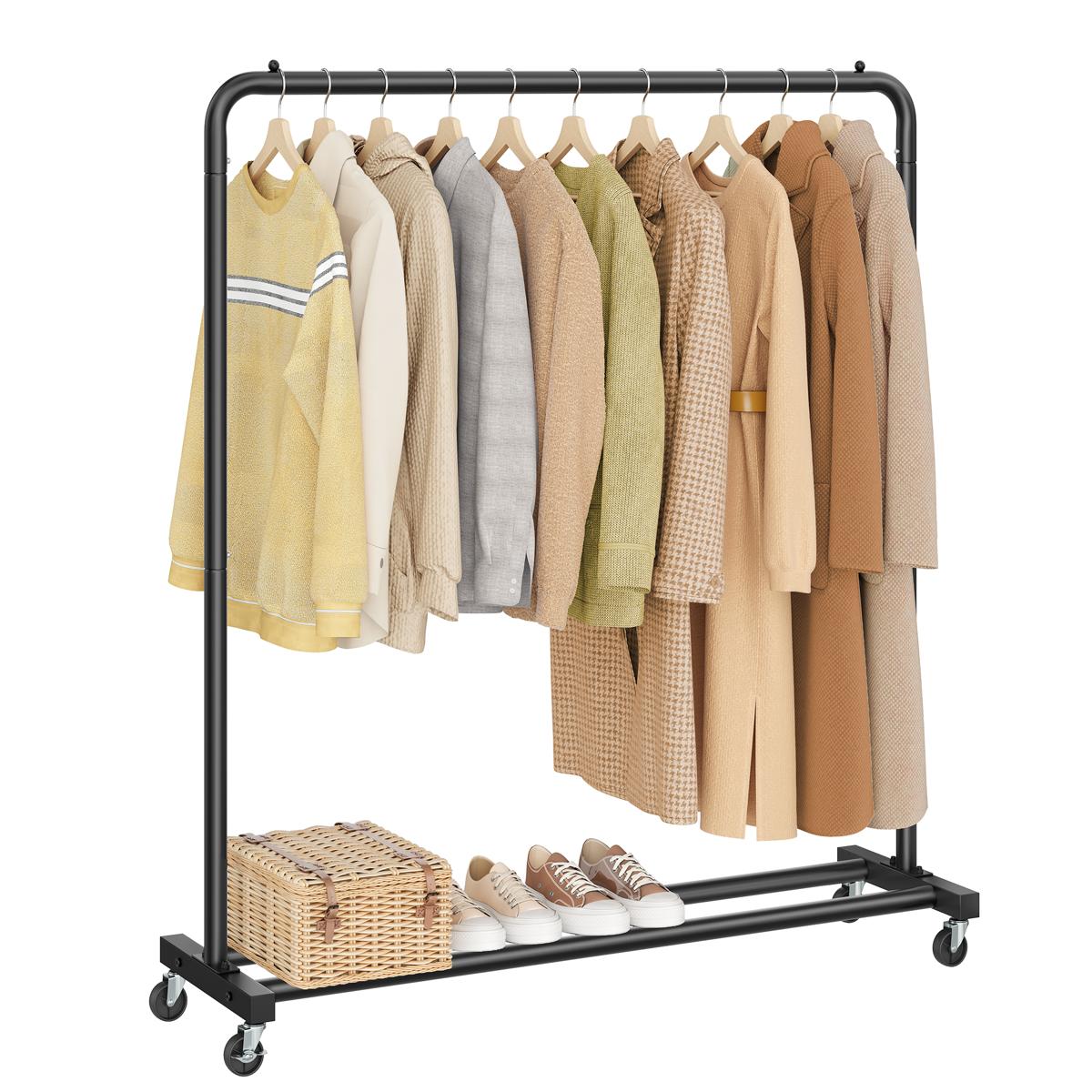 SONGMICS Klädställning, Klädställning på hjul, Kapphängare, 2 låsbara hjul, Sovrum, Håller upp till 50 kg, 38 x 110 x 141,5 cm, Bläcksvart HSR016BH01