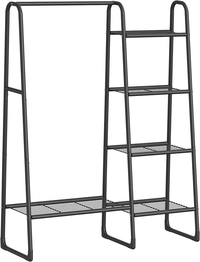 SONGMICS Klädstång, Fristående klädstång, 5 förvaringshyllor, Metallram, 40 x 101,7 x 153,3 cm, Sovrum, Vardagsrum, Hall, Mattsvart HSR138B01