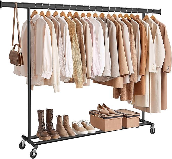SONGMICS klädställning på hjul, kraftig klädställning, utdragbar klädställning, maxbelastning 150 kg, enkel montering, portabel, svart HSR175B01