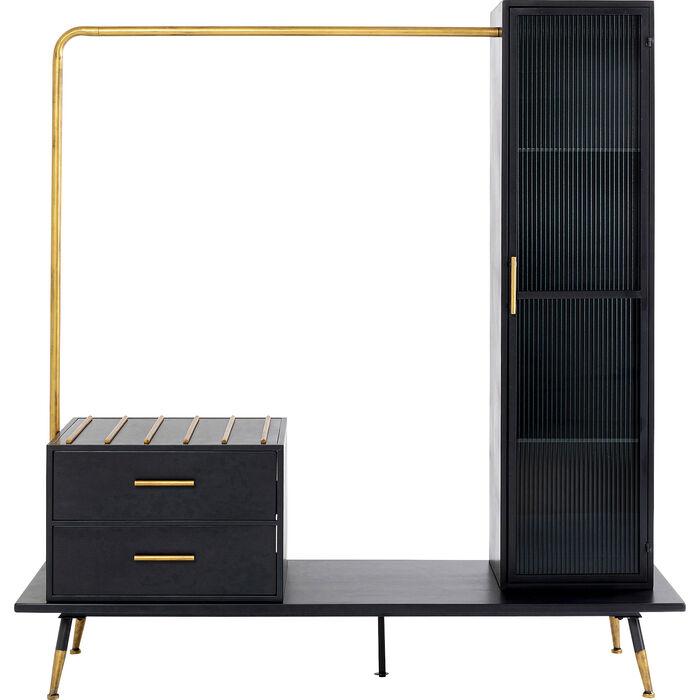 KARE DESIGN La Gomera garderob, w. 1 lucka och 2 lådor - klarglas, svart MDF, mässing/svart stål