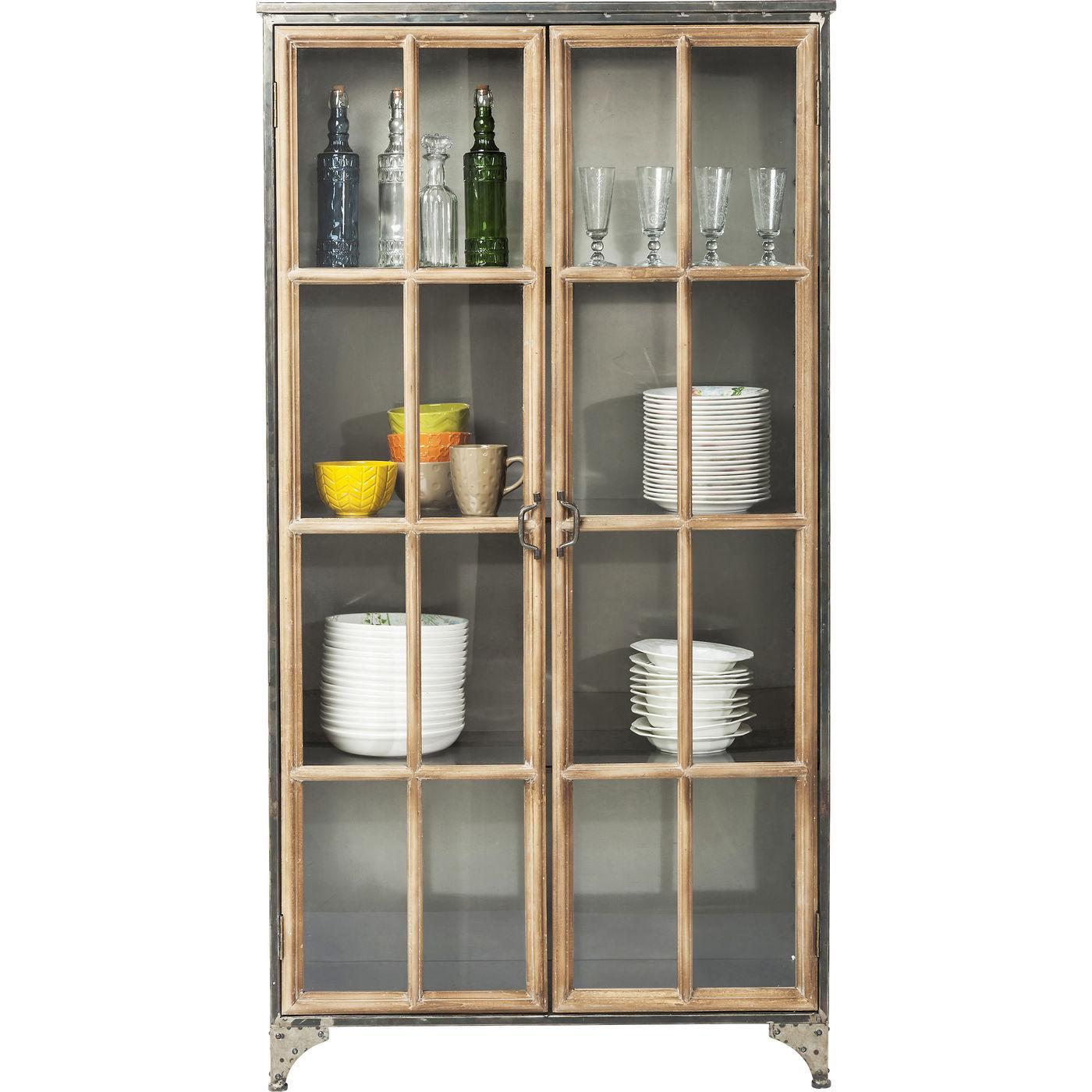 KARE DESIGN Kontor Vitrinskåp - Klarglas / Naturlig Spruce och Stål, med 2 Luckor
