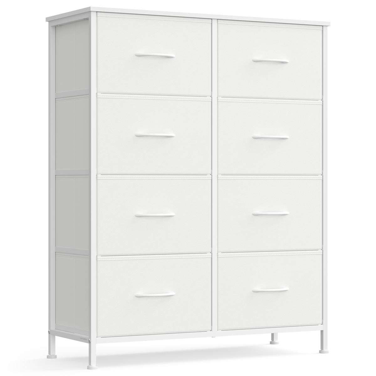 SONGMICS Sovrumsbyrå, Stål, MDF, 8 lådor i non-woven tyg, Förvaringsenhet, Skåp, Hall, Molnvit och Snövit ULGS124WH01
