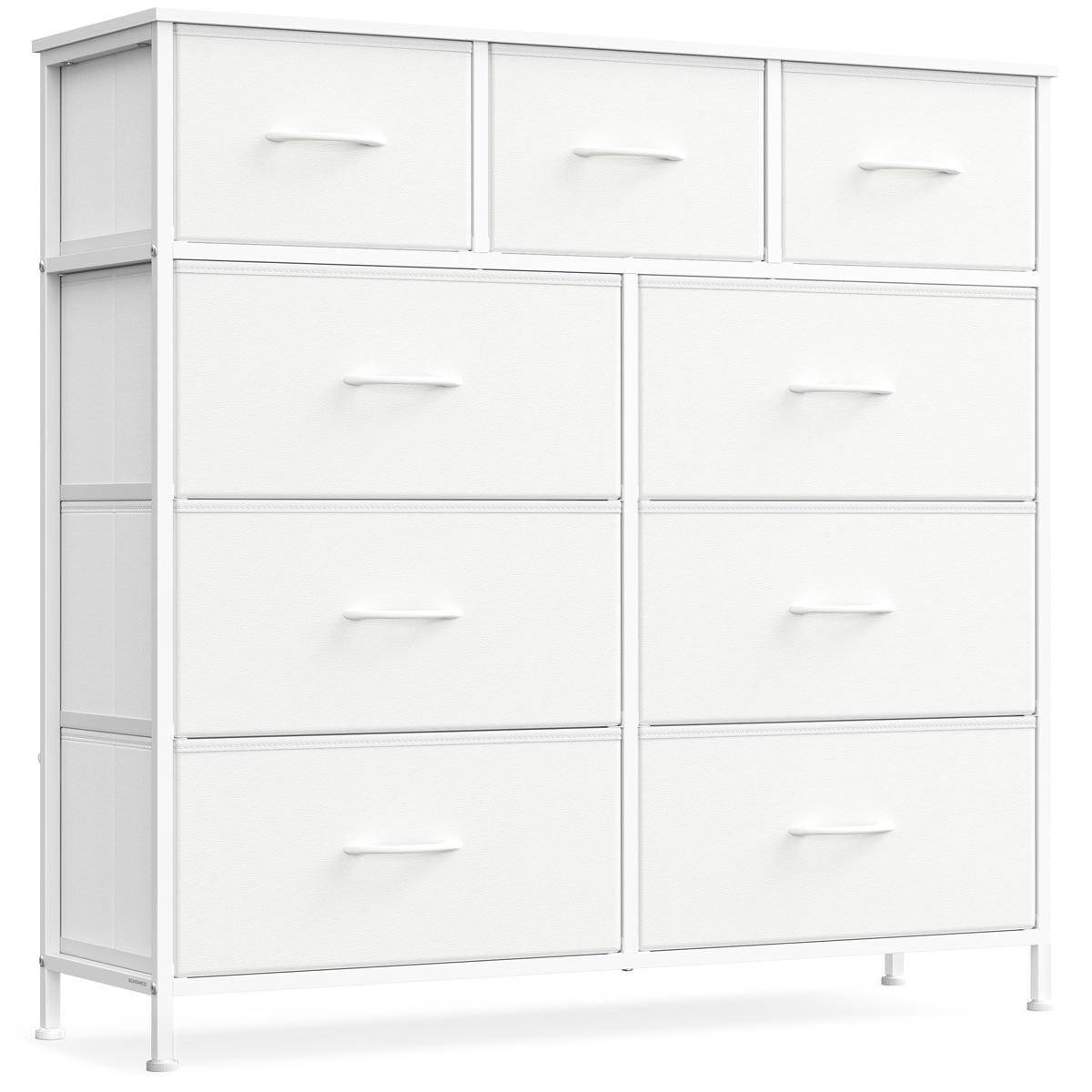 SONGMICS BELLAH Kollektion - Byrå, Förvaringsmöbel, Stål, För Sovrum, Skåp, Hall, Vardagsrum, 9 Lådor, Modern, Molnvit och Snövit LGS324WH01