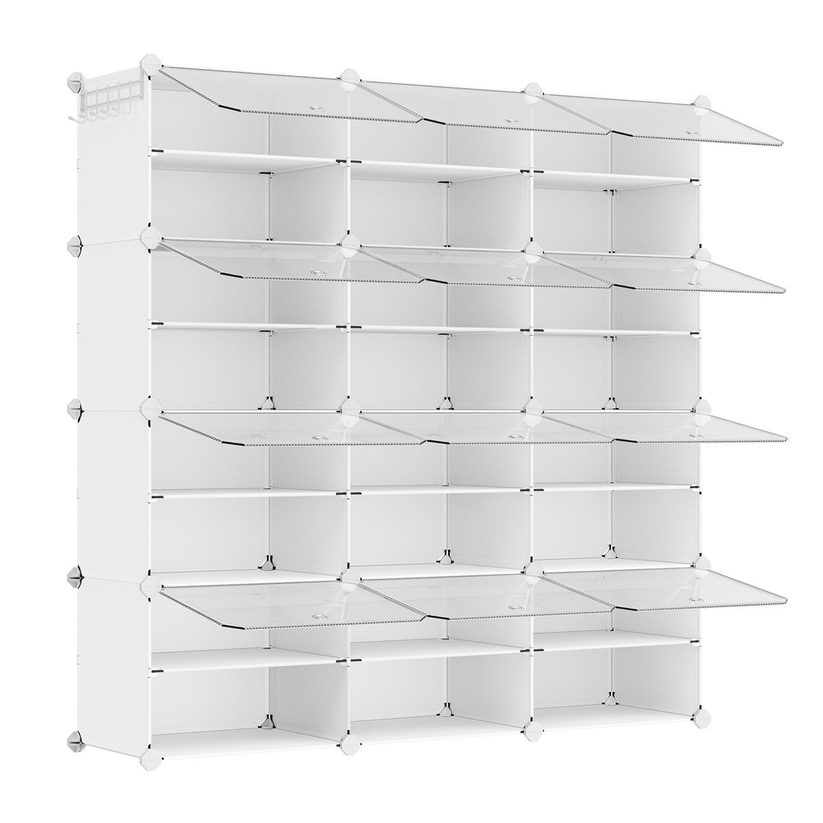 SONGMICS skoskåp, 12-vånings skoskåp för garderob och hall, plats för 48 par, justerbar, Cloud White och transparent ULPC040W01
