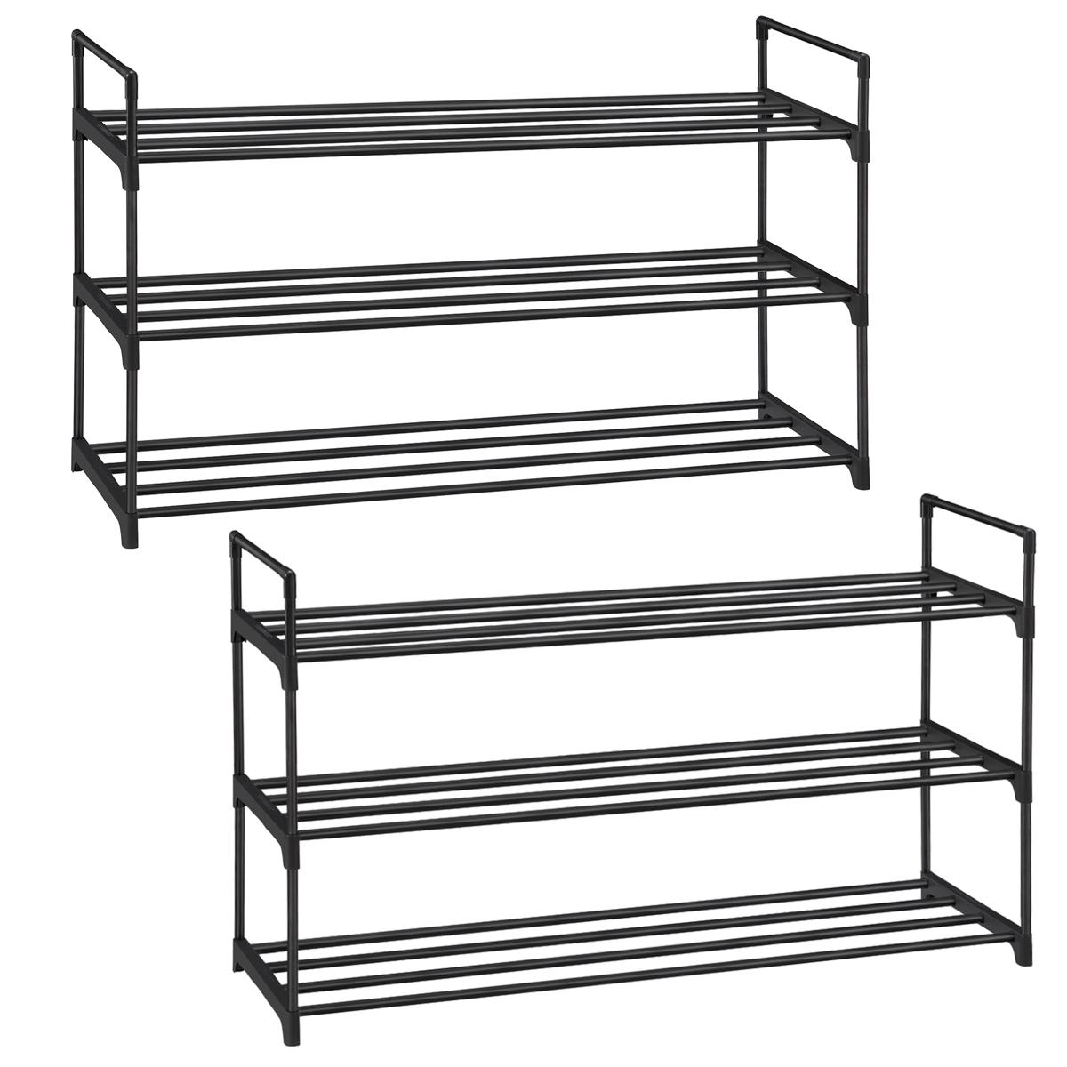 Skohylla med 3 våningar, set med 2 skohyllor, för 1215 par skor per enhet, stapelbar, 30 x 92 x 54 cm