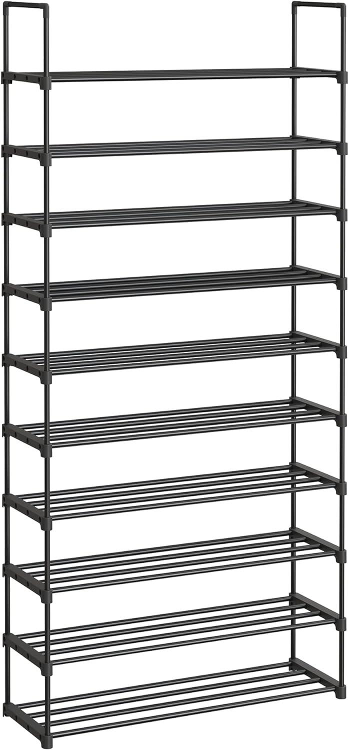 SONGMICS LSA10BK skohylla med 10 våningar, hög skohylla, smal skohylla, förvaring i metall, platsbesparande, omklädningsrum, entré, 30 x 94 x 206 cm, svart