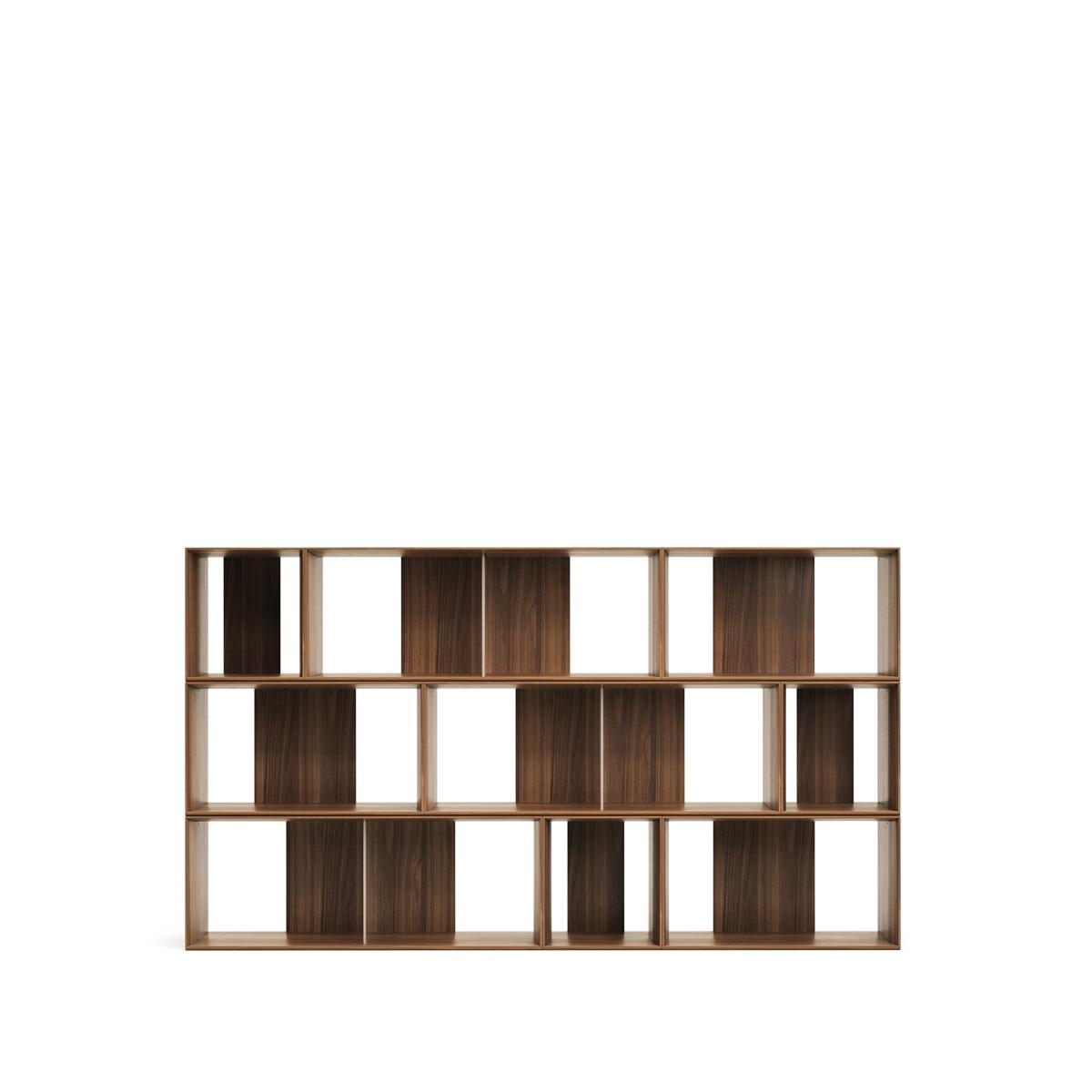 KAVE HOME Litto set med 9 modulhyllor i valnötsfaner, 202 x 114 cm