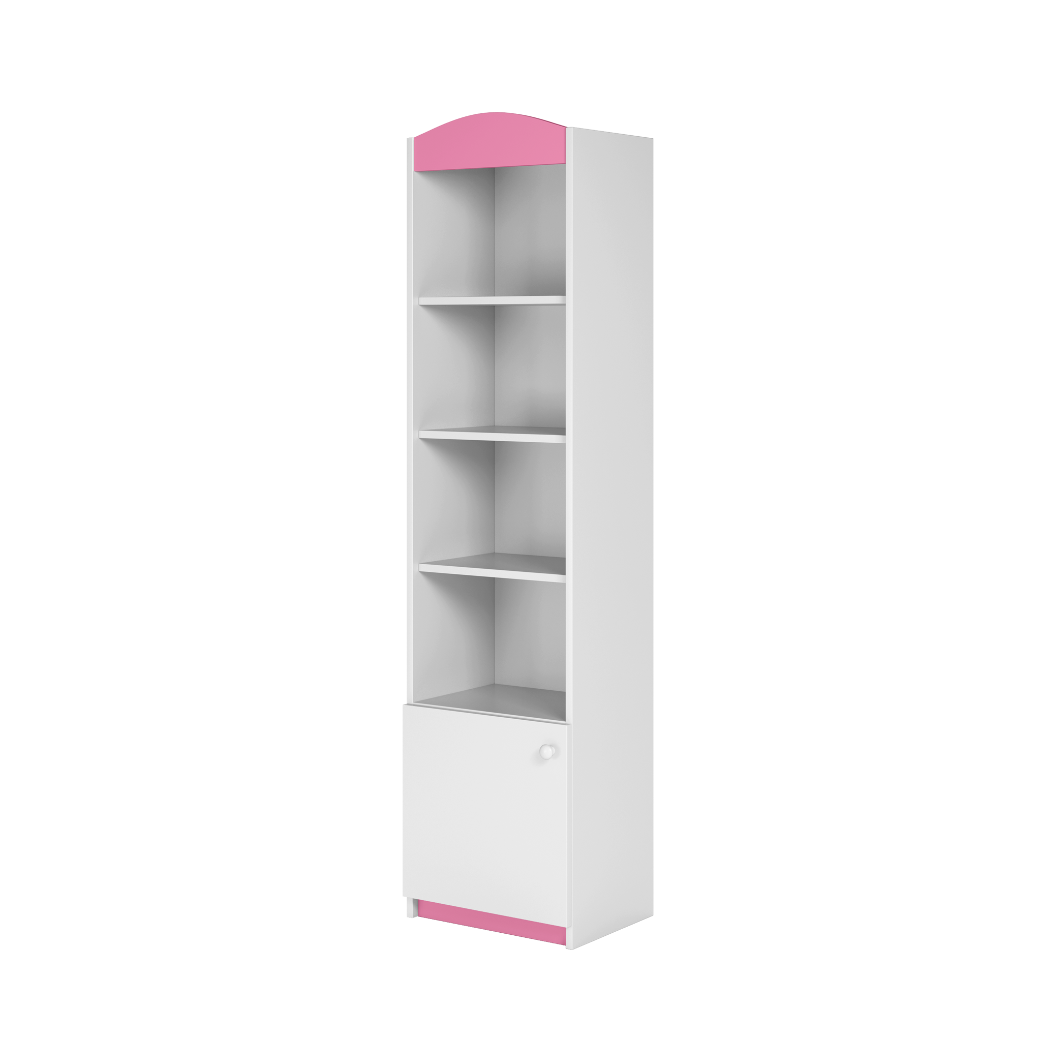 Classic barnbokhylla, med 1 dörr och 4 hyllplan - vit och rosa laminat och MDF