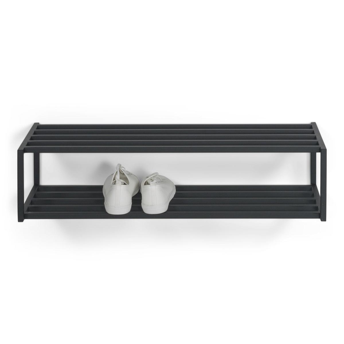 SPINDER DESIGN School skohylla, med 2 hyllor - svart stål (78x30,5)