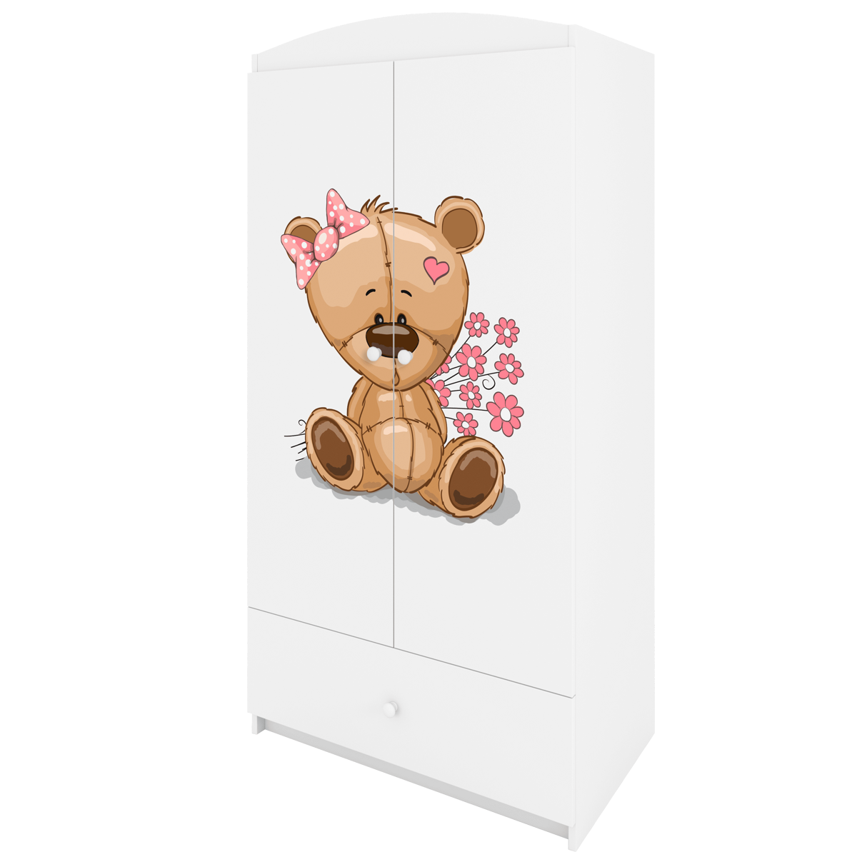 Babydreams garderob för barn med nallebjörn med blommor, med 2 dörrar, 1 låda - vit laminat