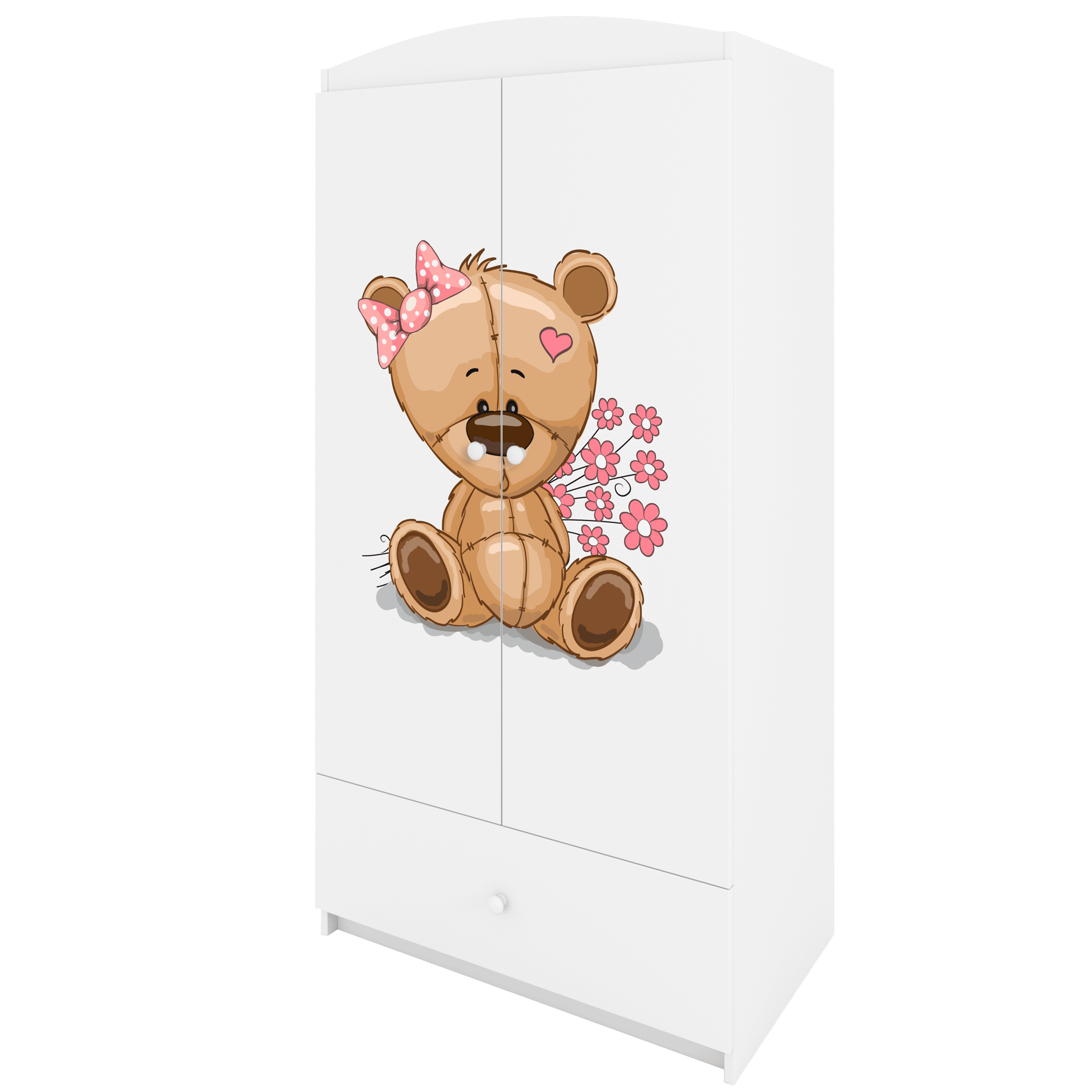 Babydreams garderob för barn med nallebjörn med blommor, med 2 dörrar, 1 låda - vit laminat