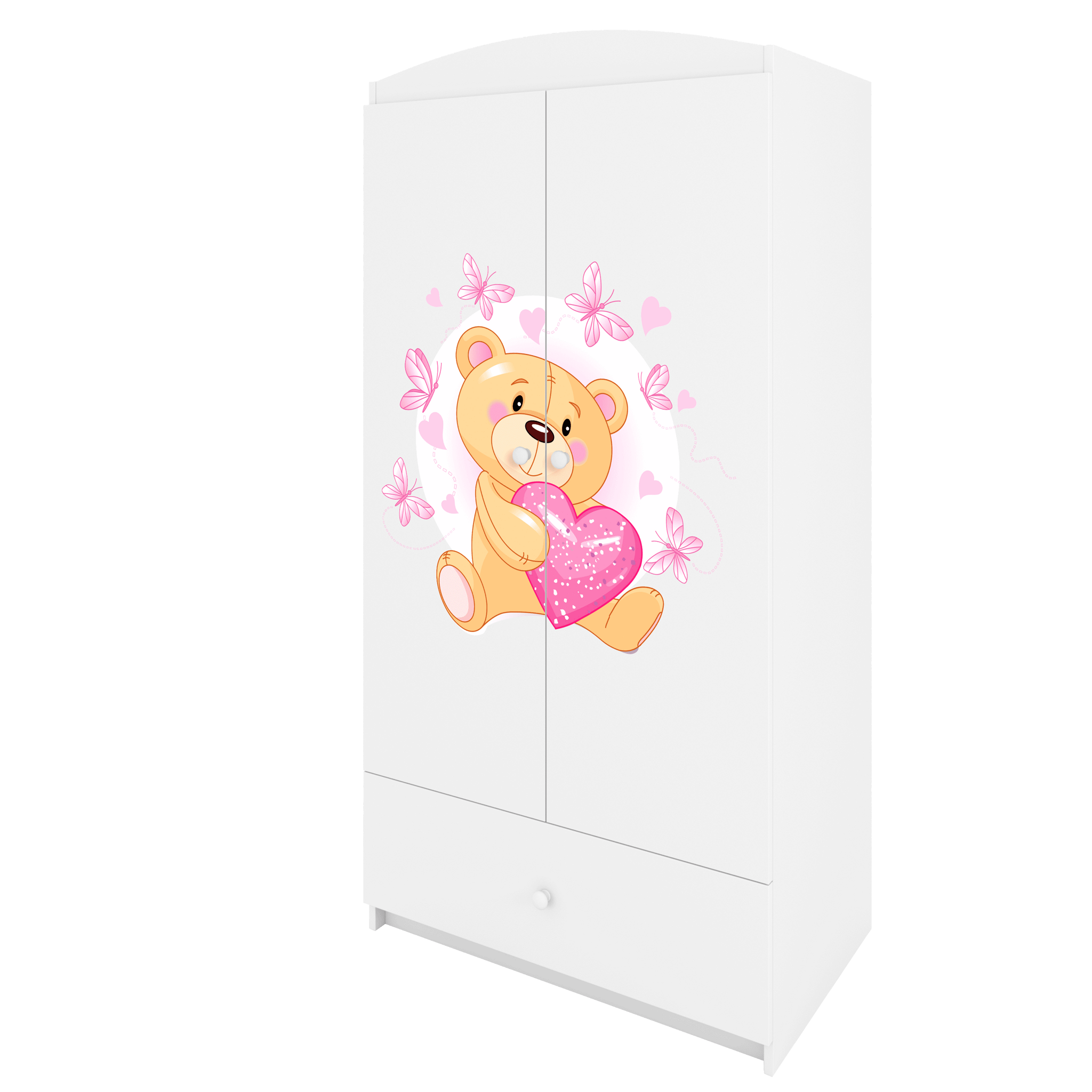 Babydreams garderob för barn med en nallebjörn med fjärilar, med 2 dörrar, 1 låda - vit laminat