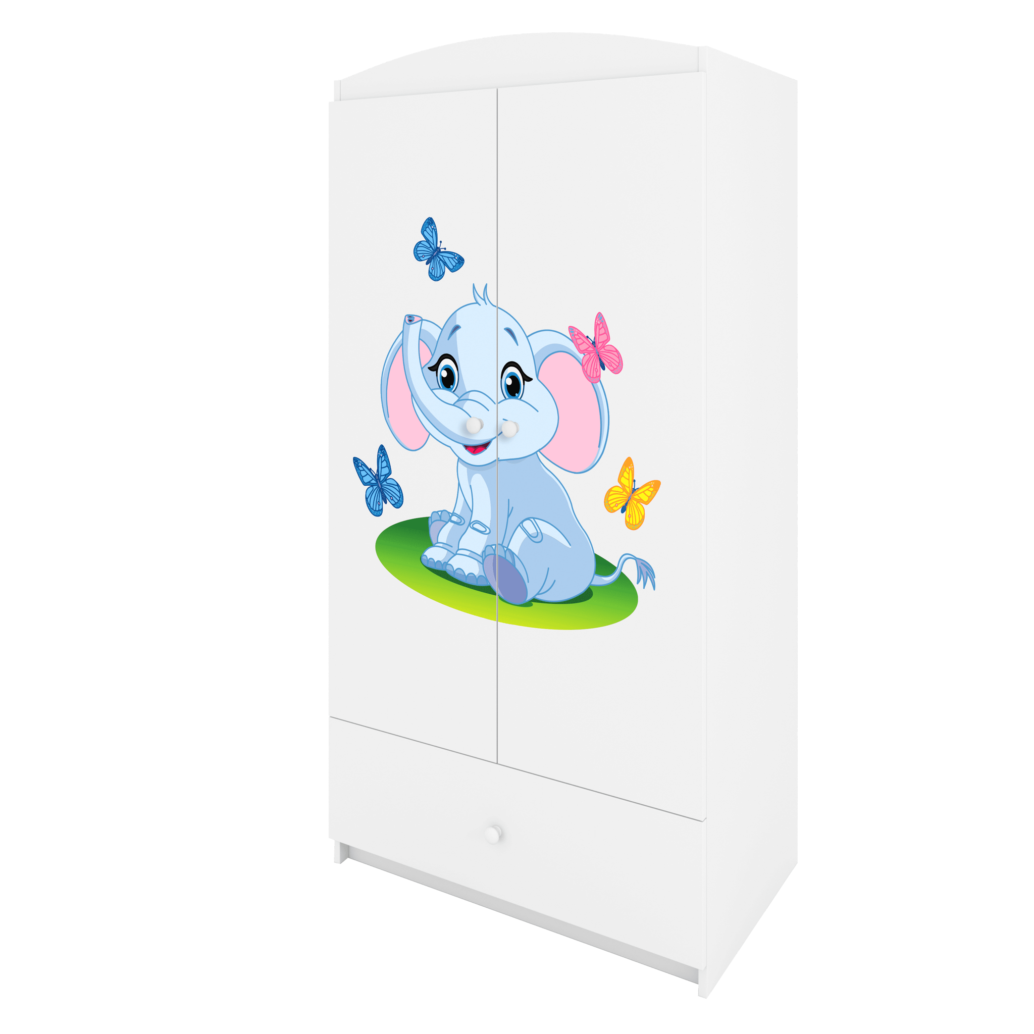 Babydreams garderob för barn med elefant, med 2 dörrar, 1 låda - vit laminat