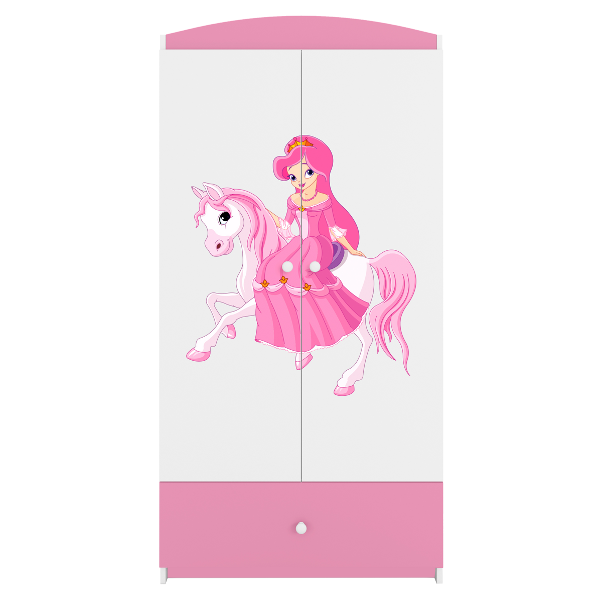 Babydreams garderob för barn med prinsessa på häst, med 2 dörrar, 1 låda - vit/rosa laminat