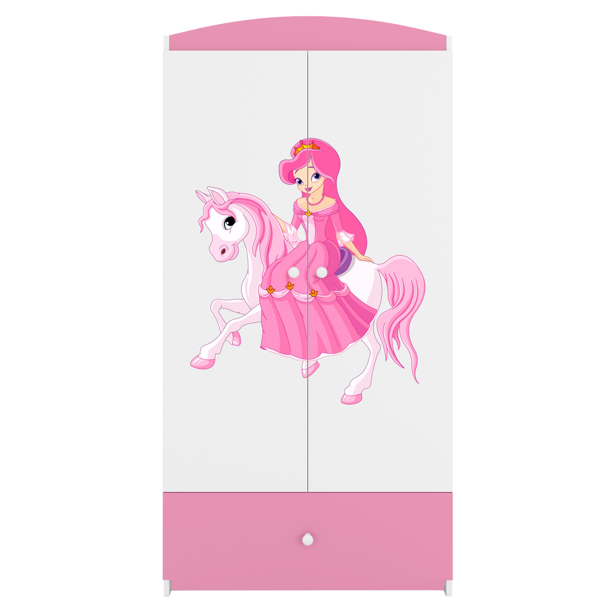 Babydreams garderob för barn med prinsessa på häst, med 2 dörrar, 1 låda - vit/rosa laminat