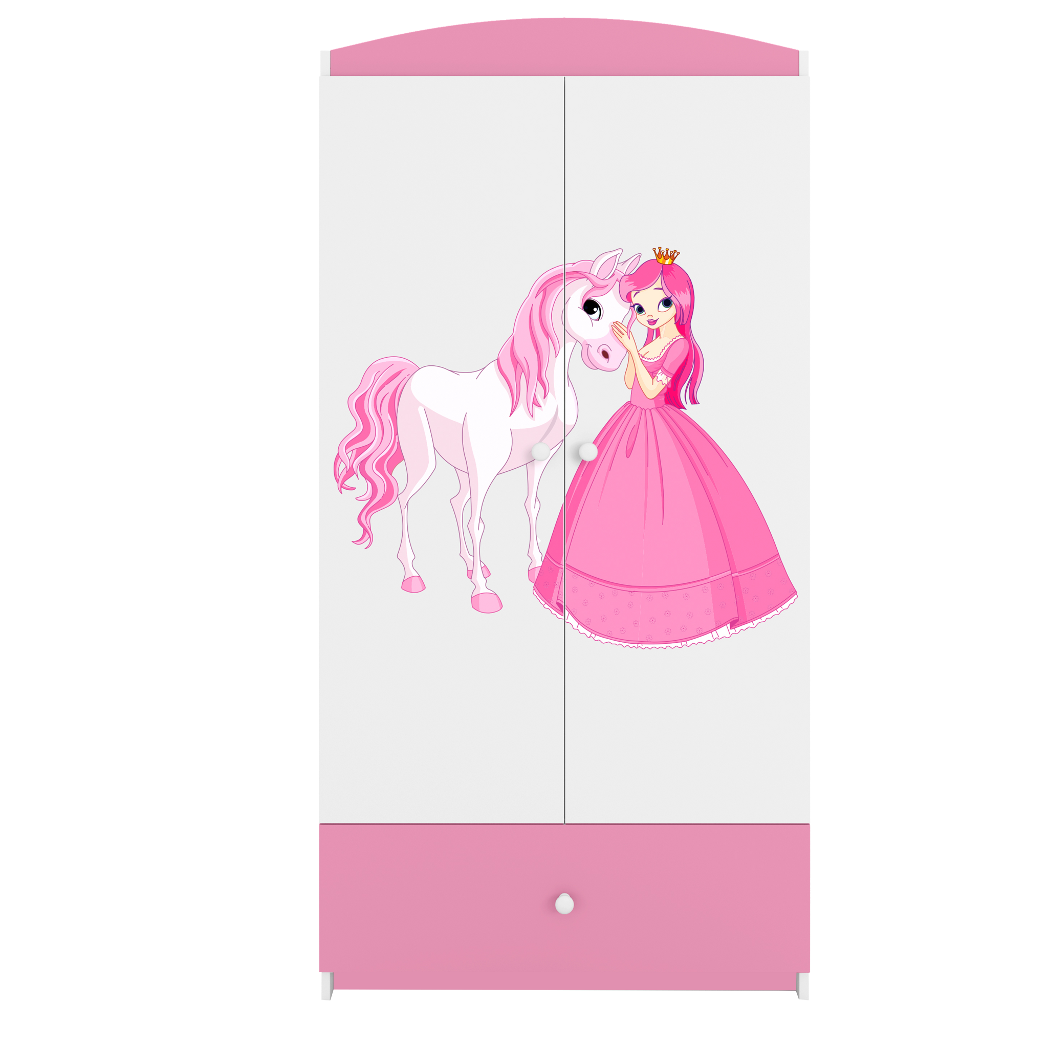 Babydreams garderob för barn med prinsessa och häst, med 2 dörrar, 1 låda - vit/rosa laminat