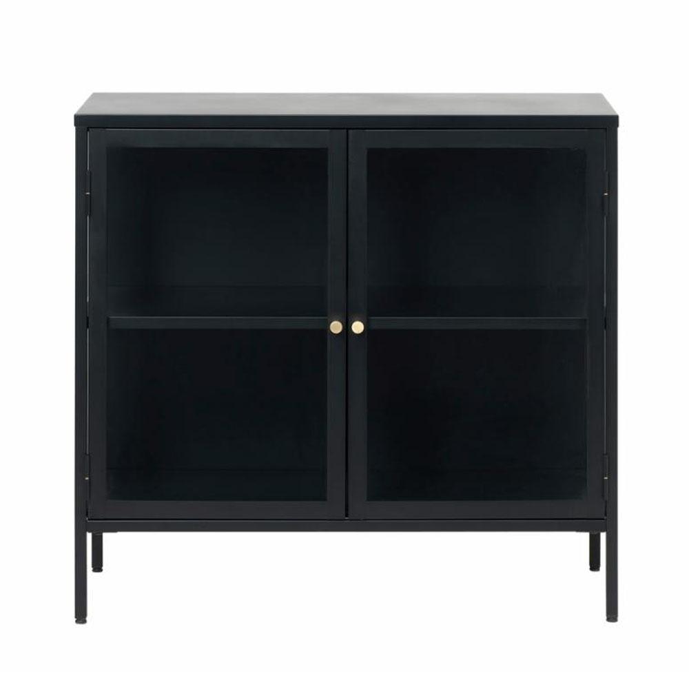 UNIQUE FURNITURE Carmel Skänk, med 2 Luckor och 1 Hylla - Glas och Svart Metall