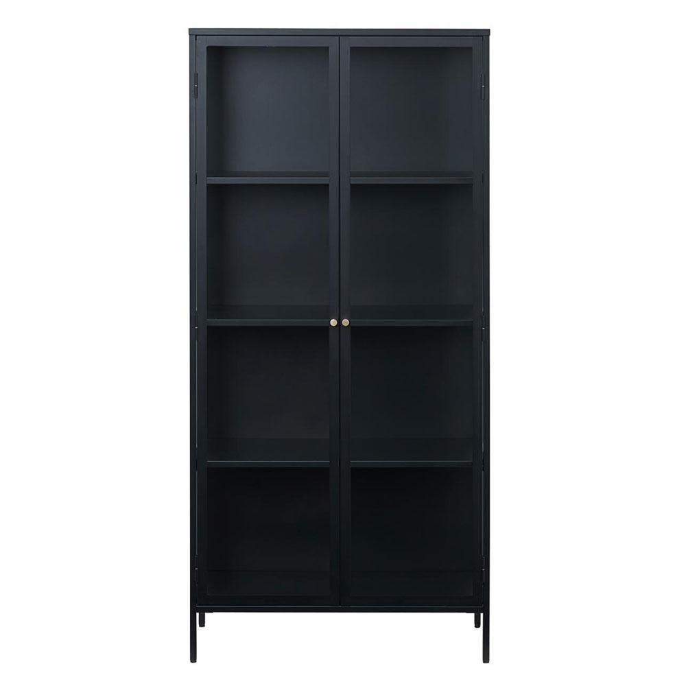 UNIQUE FURNITURE Carmel Skåp, med 2 Luckor och 3 Hyllplan - Glas och Svart Metall (H: 190 cm)