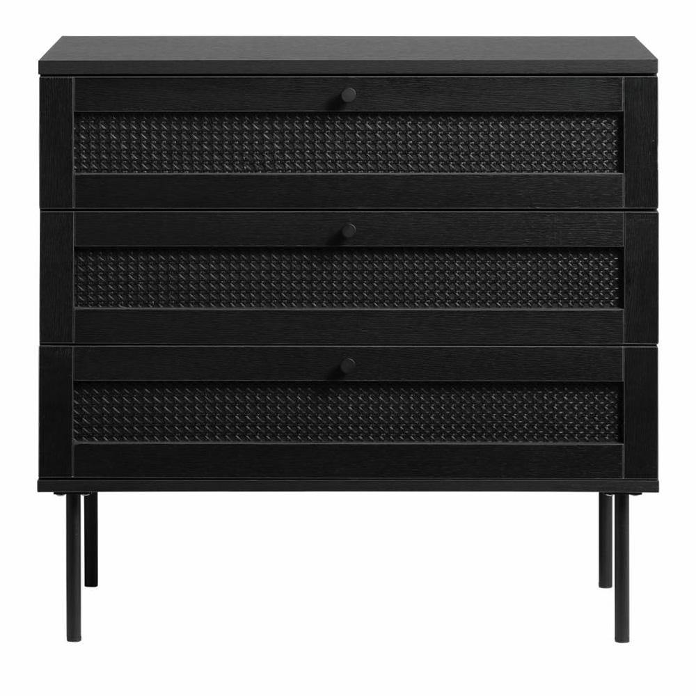UNIKA MÖBLER Pensacola byrå, w. 3 lådor - svart polyrattan och svart melamin