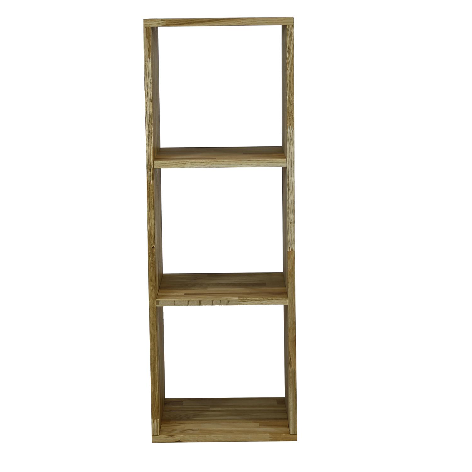 NOCNOI Puzzle rektangulär bokhylla, med 3 fack - massiv oljad ek, för vägg/golv (104x36)