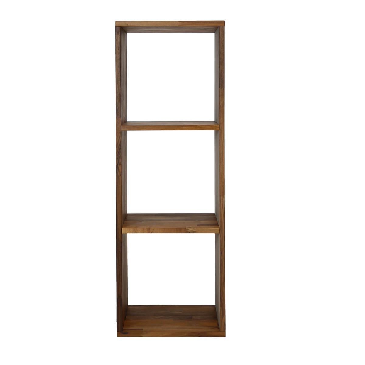 NOCNOI Puzzle rektangulär bokhylla, med 3 fack - solid oljad valnöt, för vägg / golv (104x36)