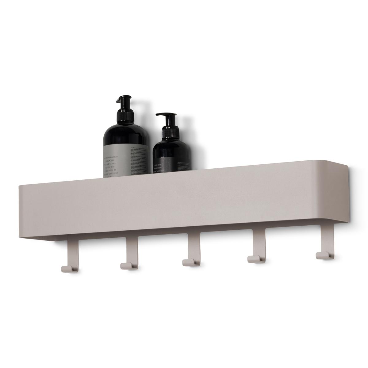 SPINDER DESIGN Multi 5 klädhängare, med hyllplan och 5 krokar - silkeslent taupe stål