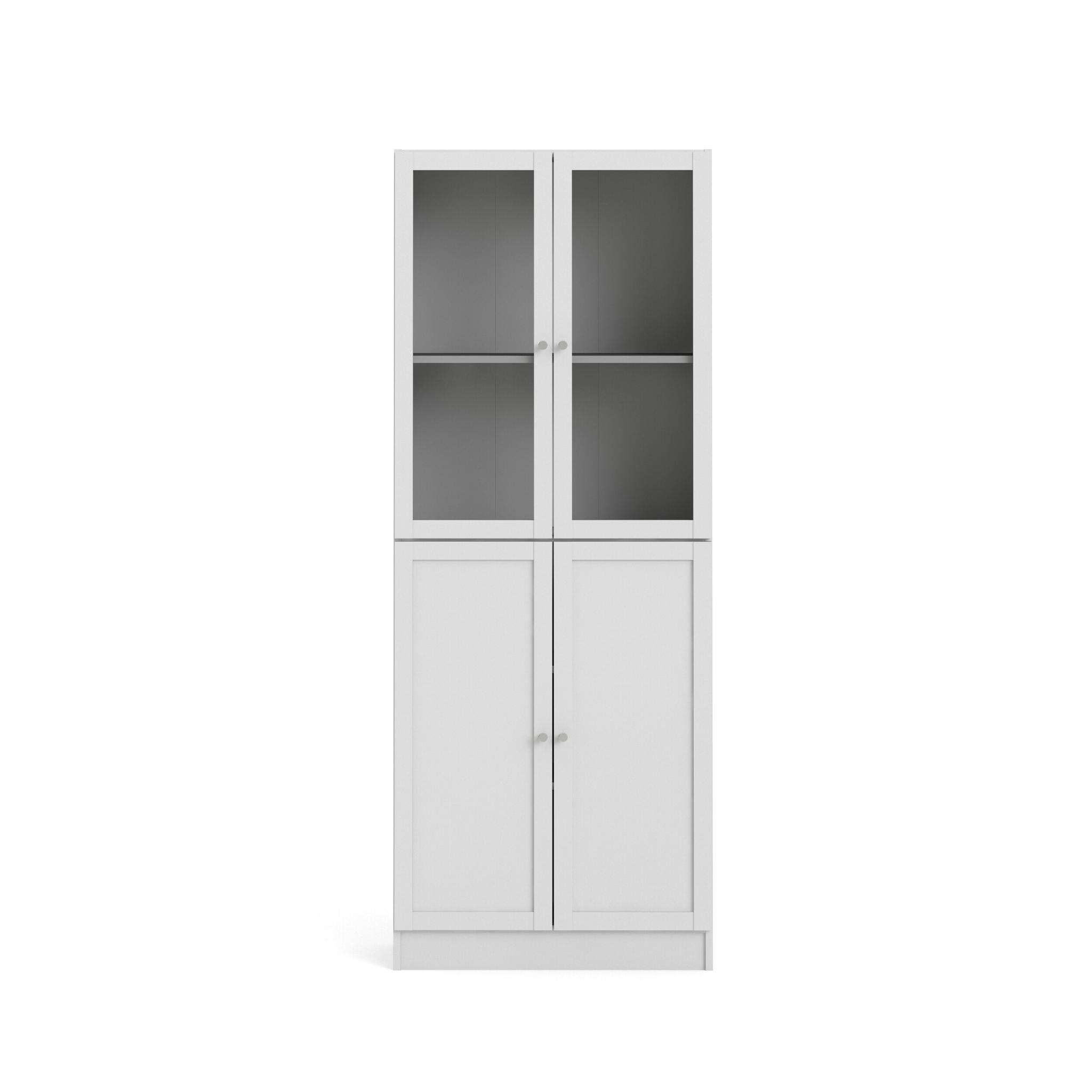 TVILUM Basic Bokhylla - Vit / Glas, med 4 Luckor och 4 Hyllor